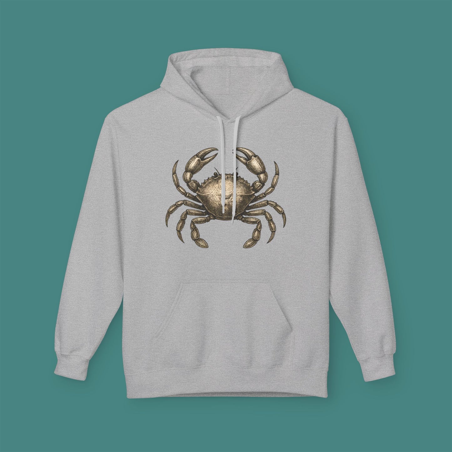 Vintage Etching Crab Fleece Unisex Hoodie