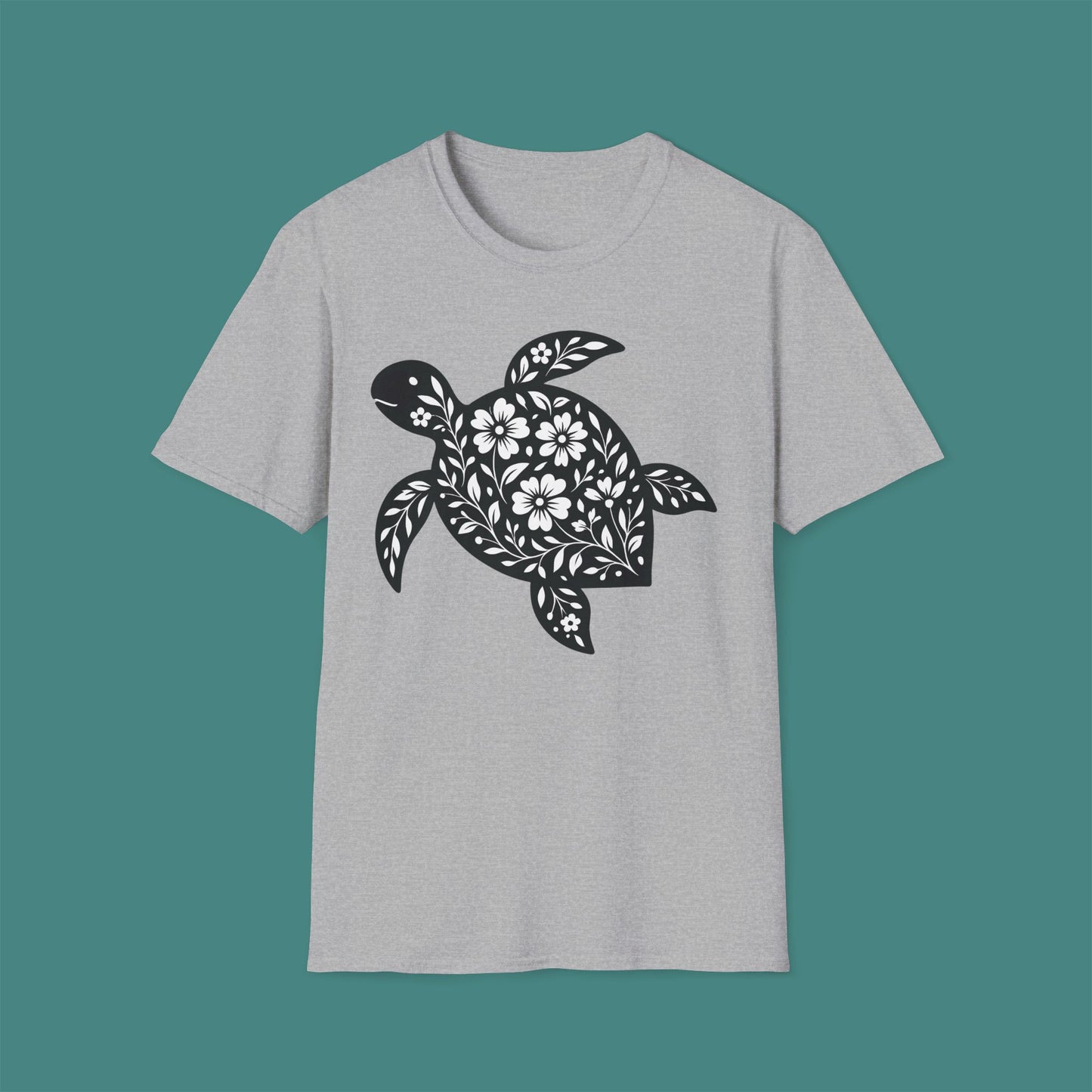 Floral Turtle Silhouette Unisex T-Shirt