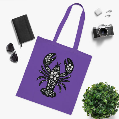 Floral Lobster Silhouette Tote Bag
