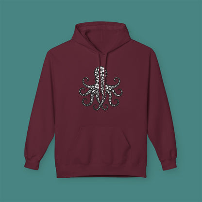 Floral Octopus Silhouette Fleece Unisex Hoodie