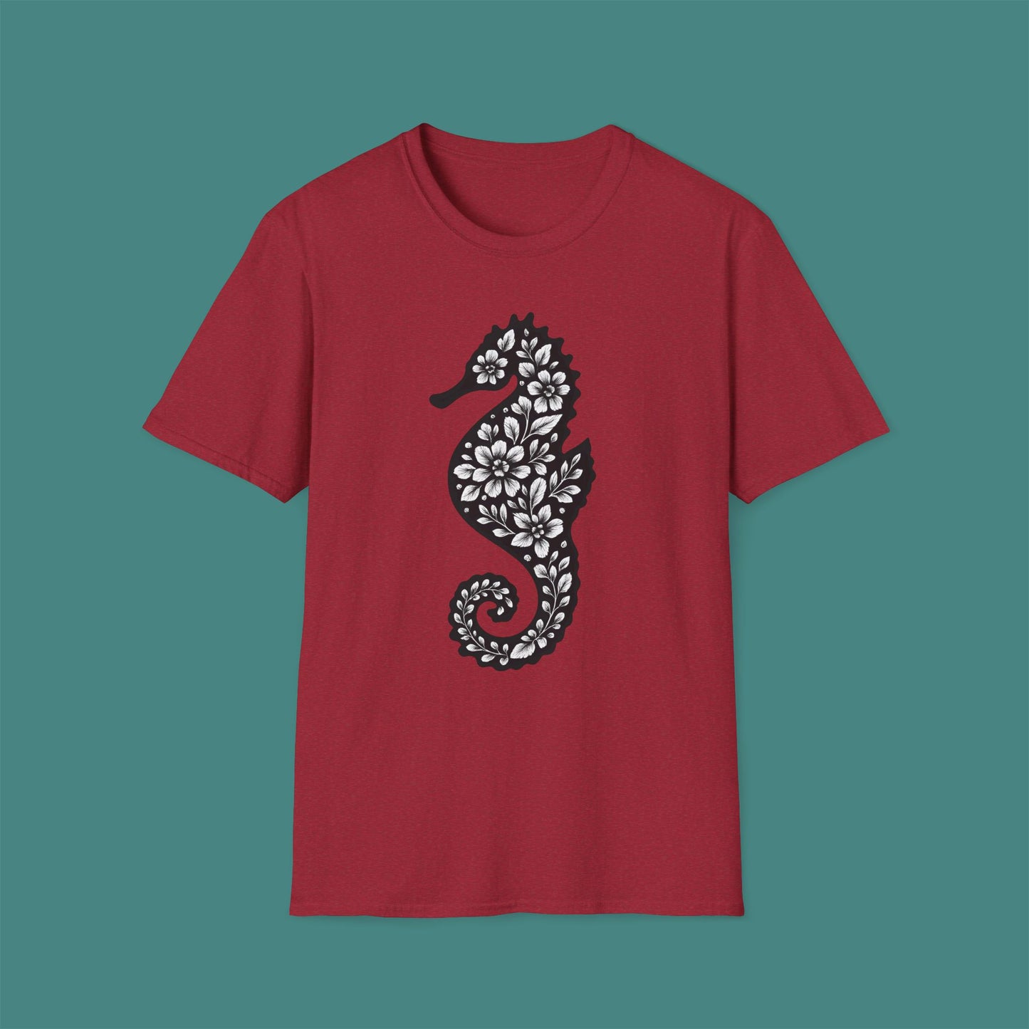 Floral Seahorse Silhouette Unisex T-Shirt