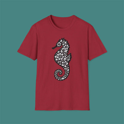 Floral Seahorse Silhouette Unisex T-Shirt