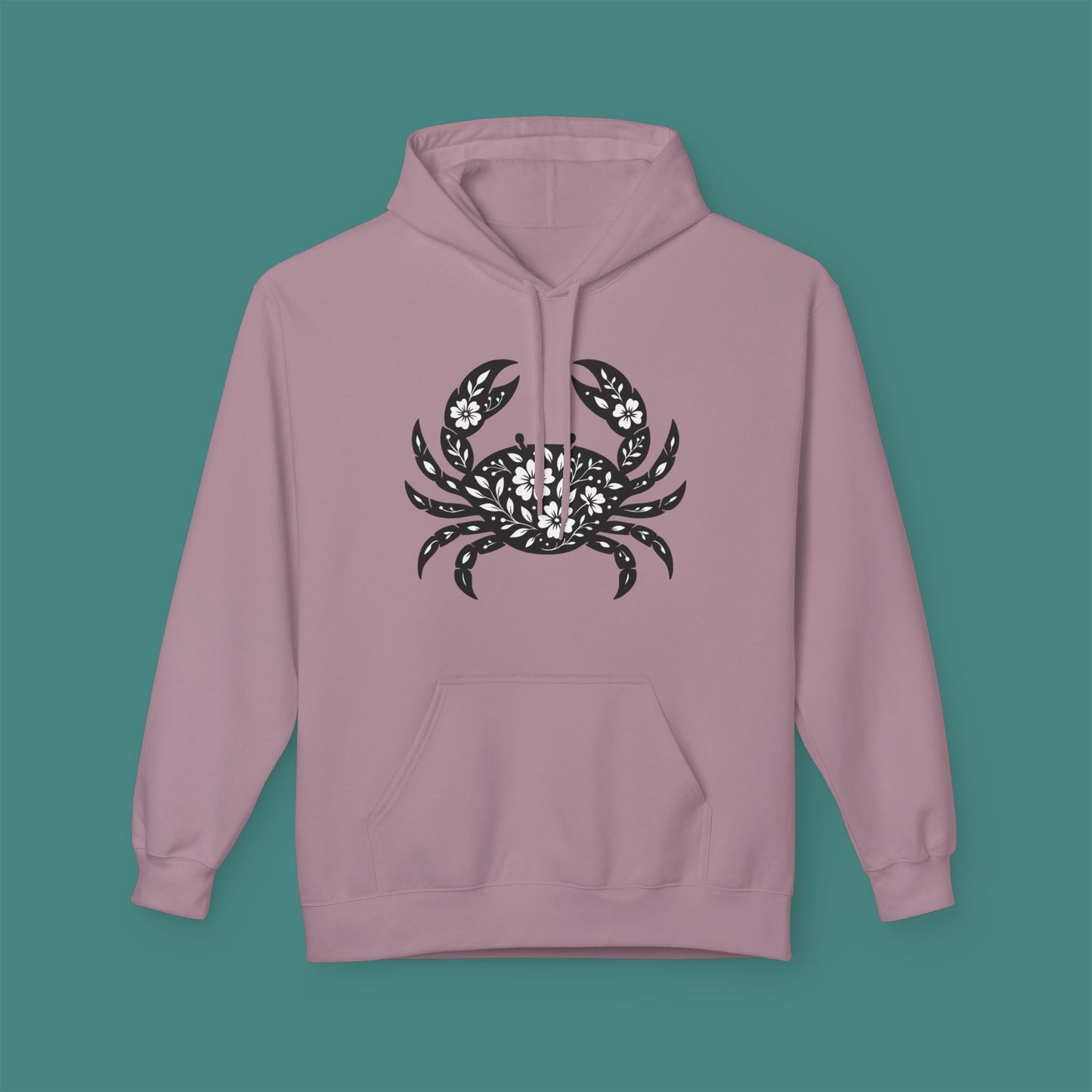 Floral Crab Silhouette Fleece Unisex Hoodie