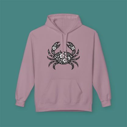 Floral Crab Silhouette Fleece Unisex Hoodie
