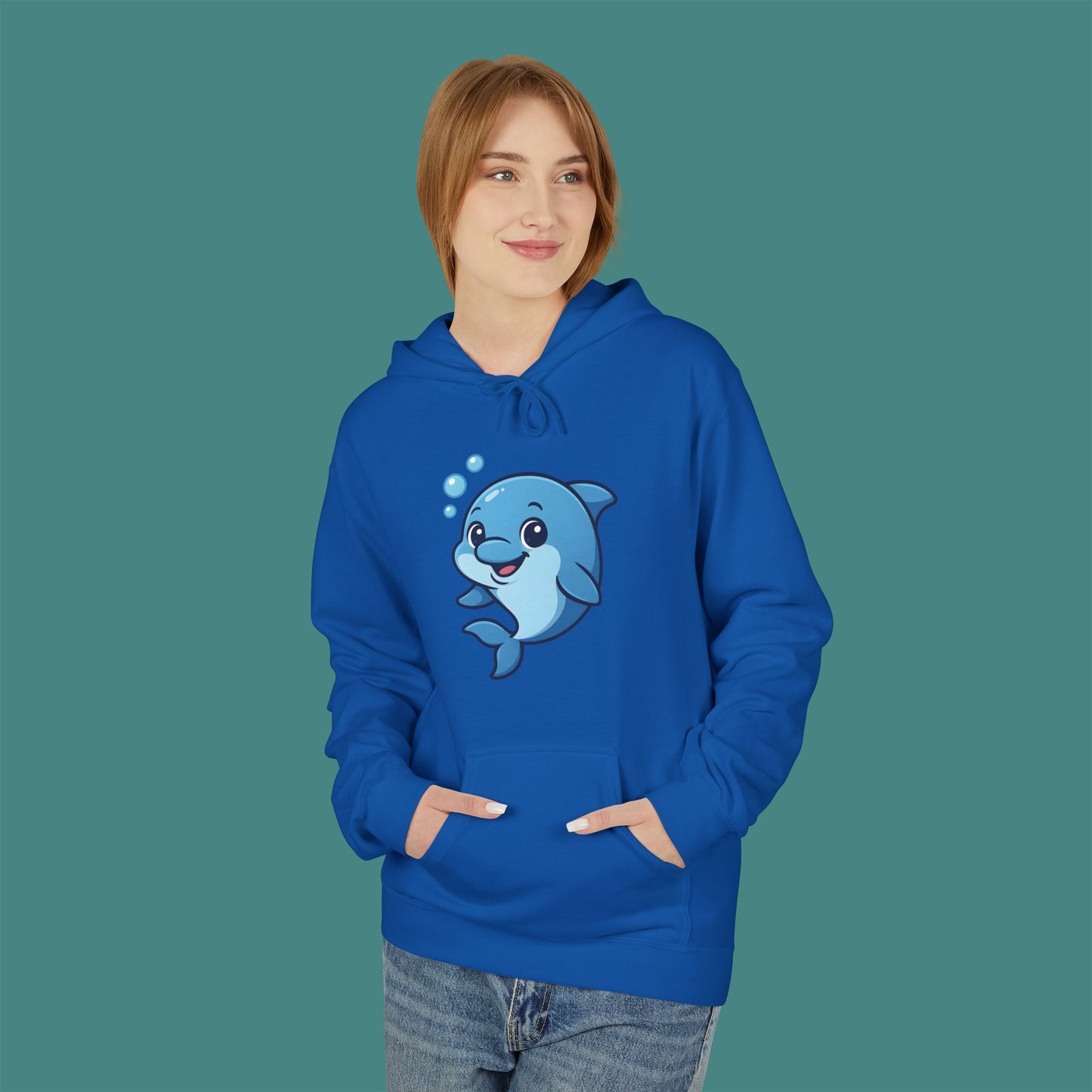 Cartoon Cute Dolphin Fleece Unisex Hoodie