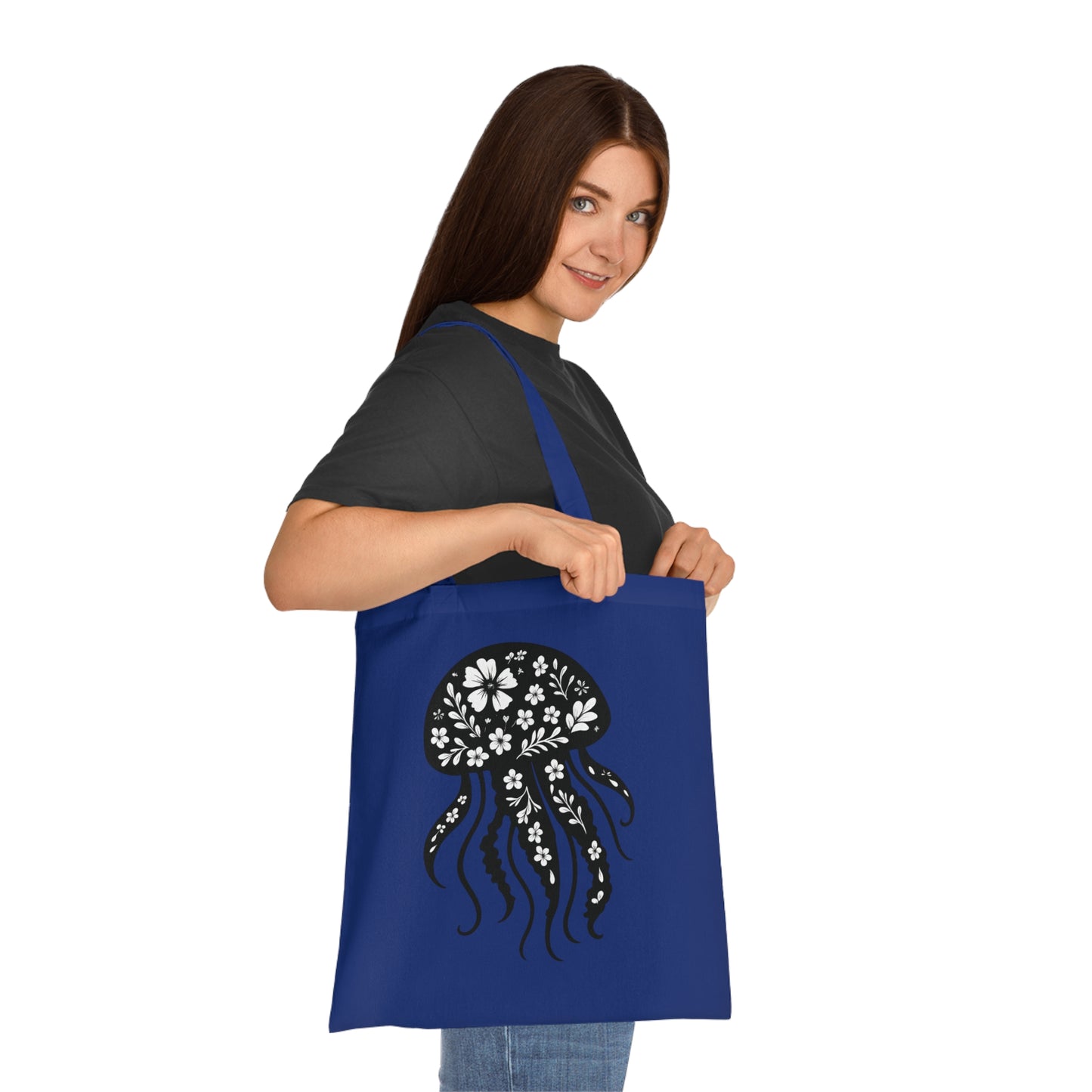 Floral Jellyfish Silhouette Tote Bag
