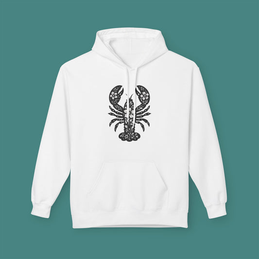 Floral Lobster Silhouette Fleece Unisex Hoodie