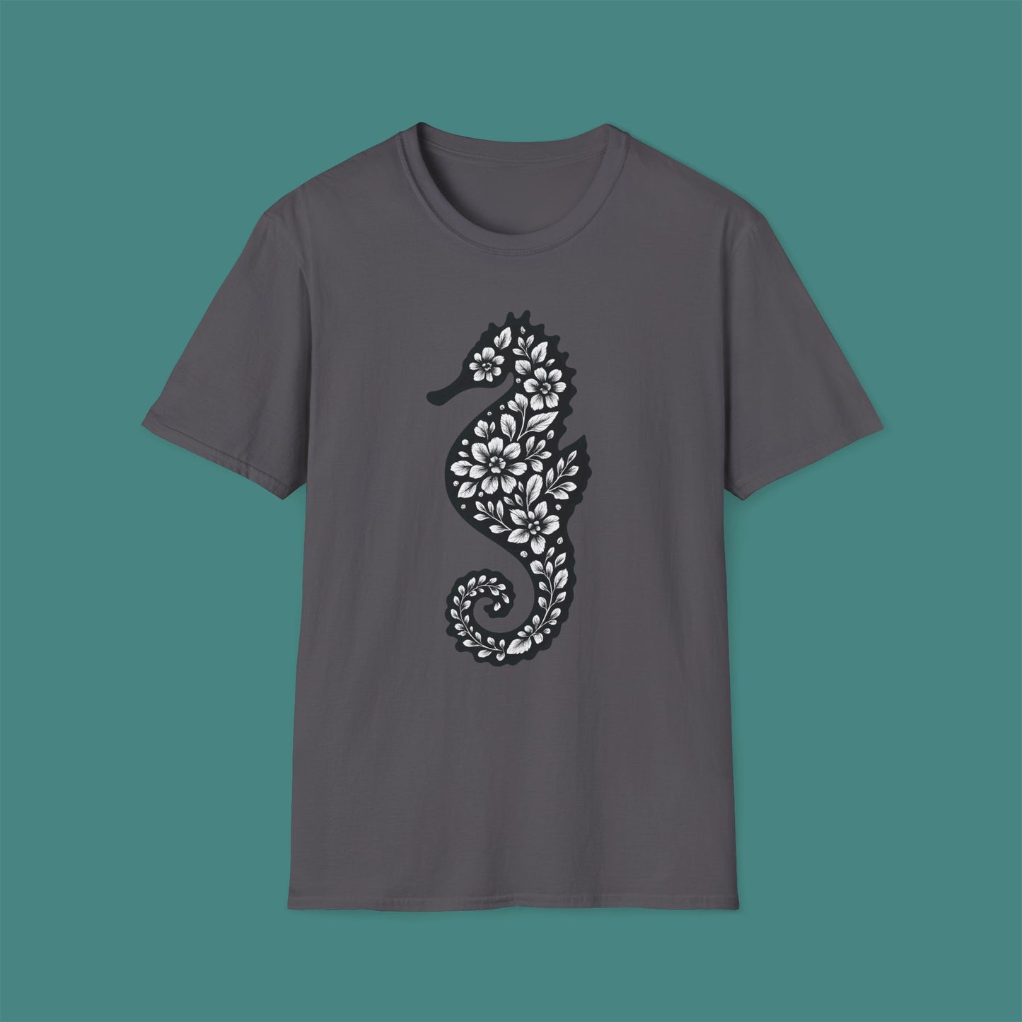 Floral Seahorse Silhouette Unisex T-Shirt