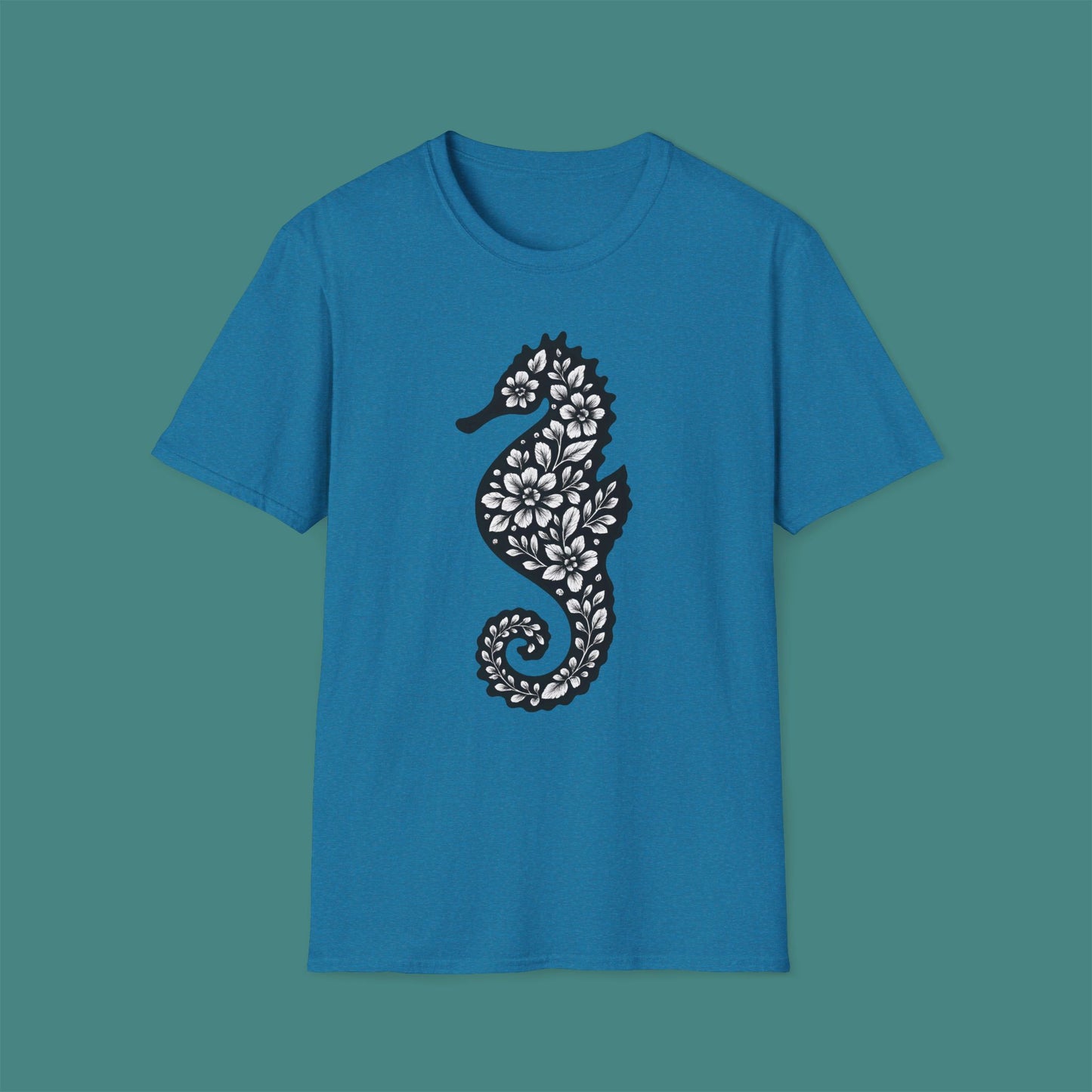 Floral Seahorse Silhouette Unisex T-Shirt