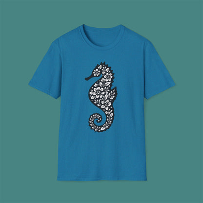 Floral Seahorse Silhouette Unisex T-Shirt