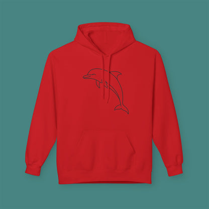 Minimalist Line Art Dolphin Fleece Unisex Hoodie