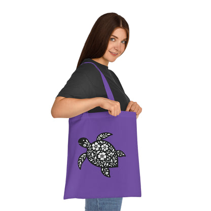 Floral Turtle Silhouette Tote Bag