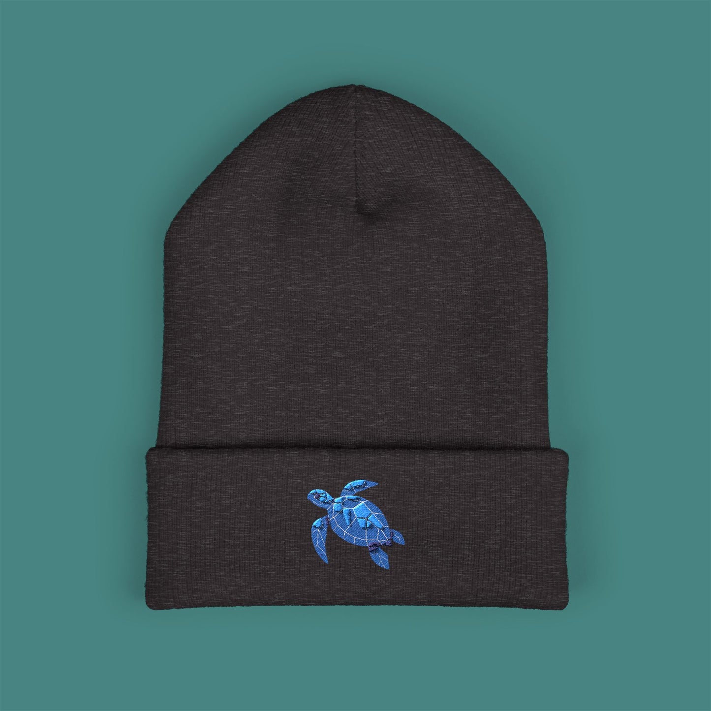 Geometric Polygon Turtle Embroidered Beanie