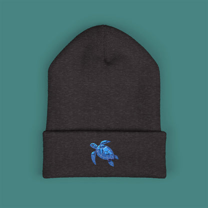 Geometric Polygon Turtle Embroidered Beanie