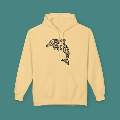 Floral Dolphin Silhouette Fleece Unisex Hoodie