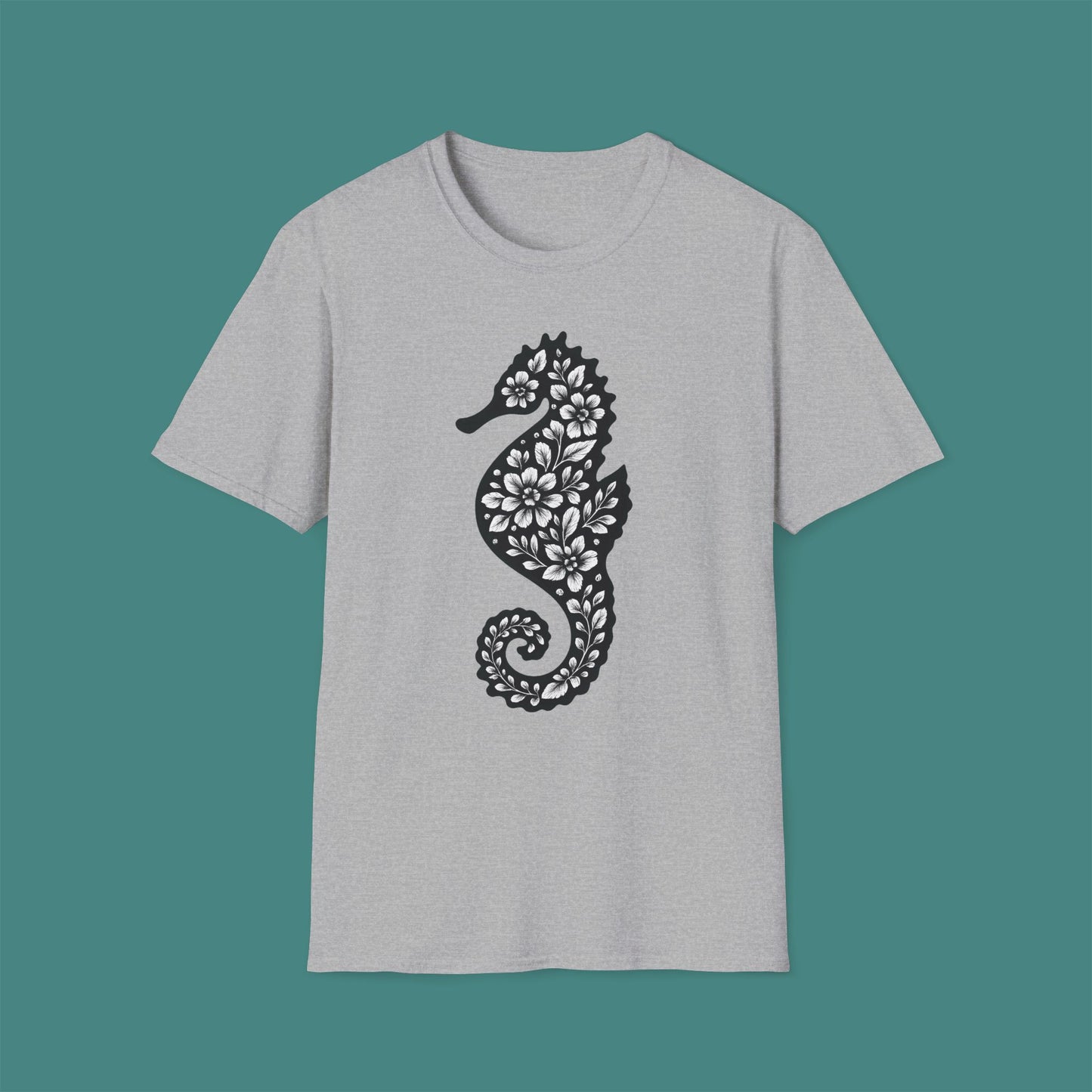 Floral Seahorse Silhouette Unisex T-Shirt