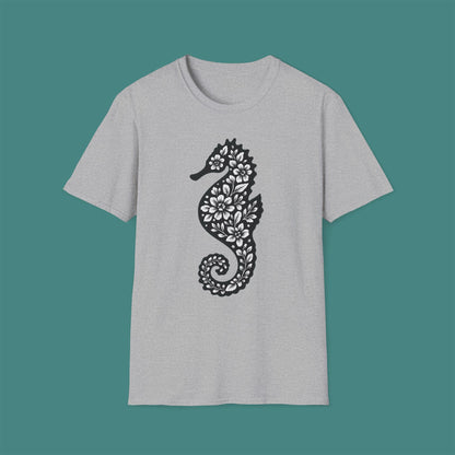 Floral Seahorse Silhouette Unisex T-Shirt