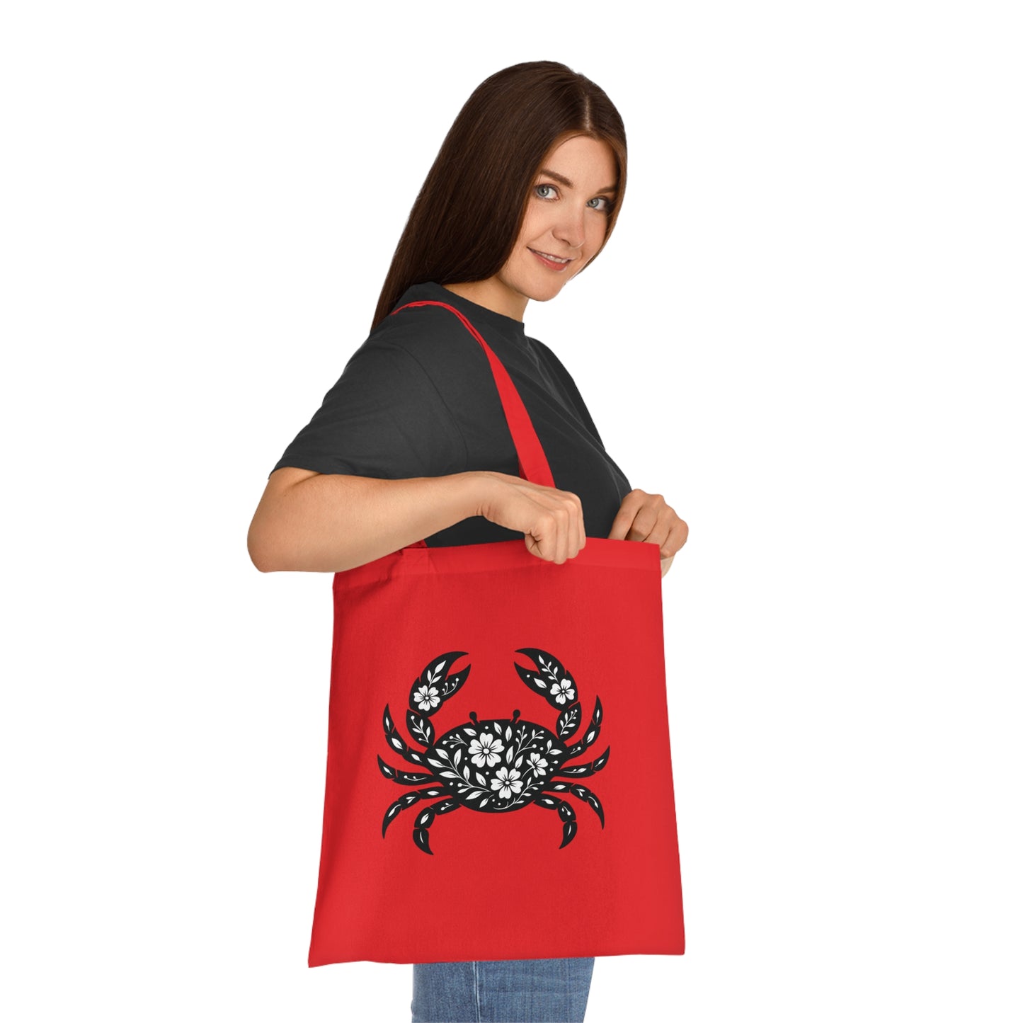 Floral Crab Silhouette Tote Bag