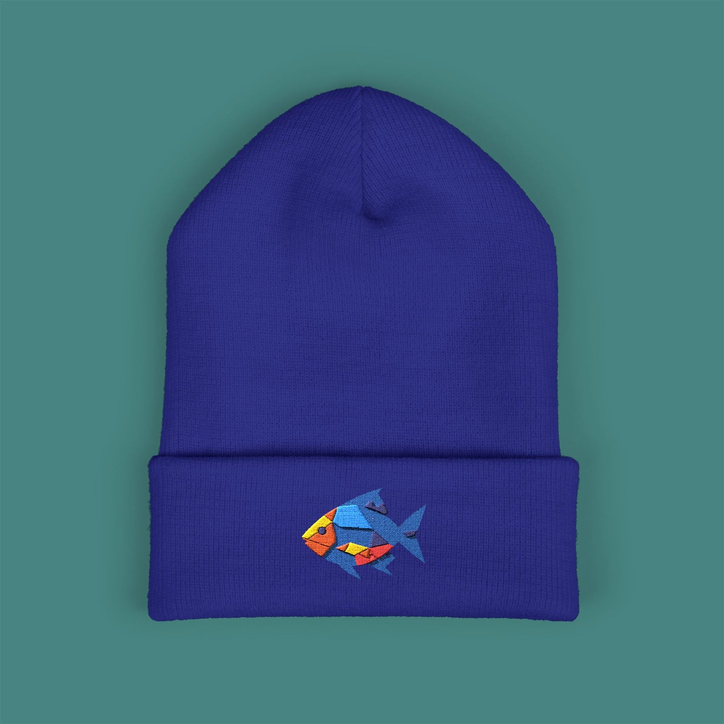 Geometric Polygon Fish Embroidered Beanie