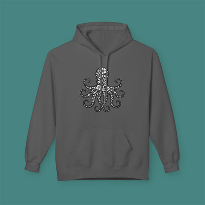 Floral Octopus Silhouette Fleece Unisex Hoodie
