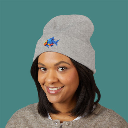 Geometric Polygon Fish Embroidered Beanie