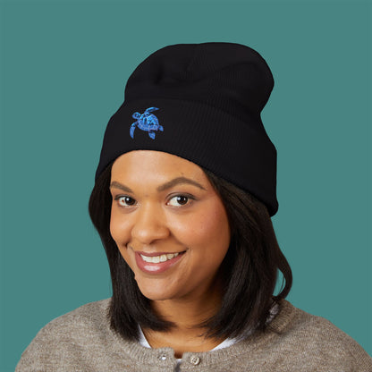 Geometric Polygon Turtle Embroidered Beanie
