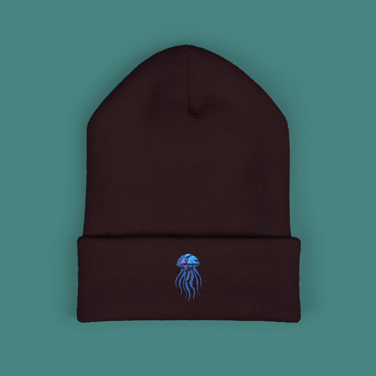 Geometric Polygon Jellyfish Embroidered Beanie
