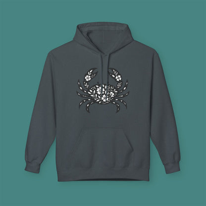Floral Crab Silhouette Fleece Unisex Hoodie