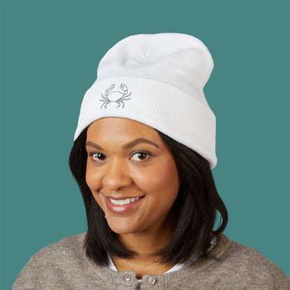 Minimalist Line Art Crab Embroidered Beanie