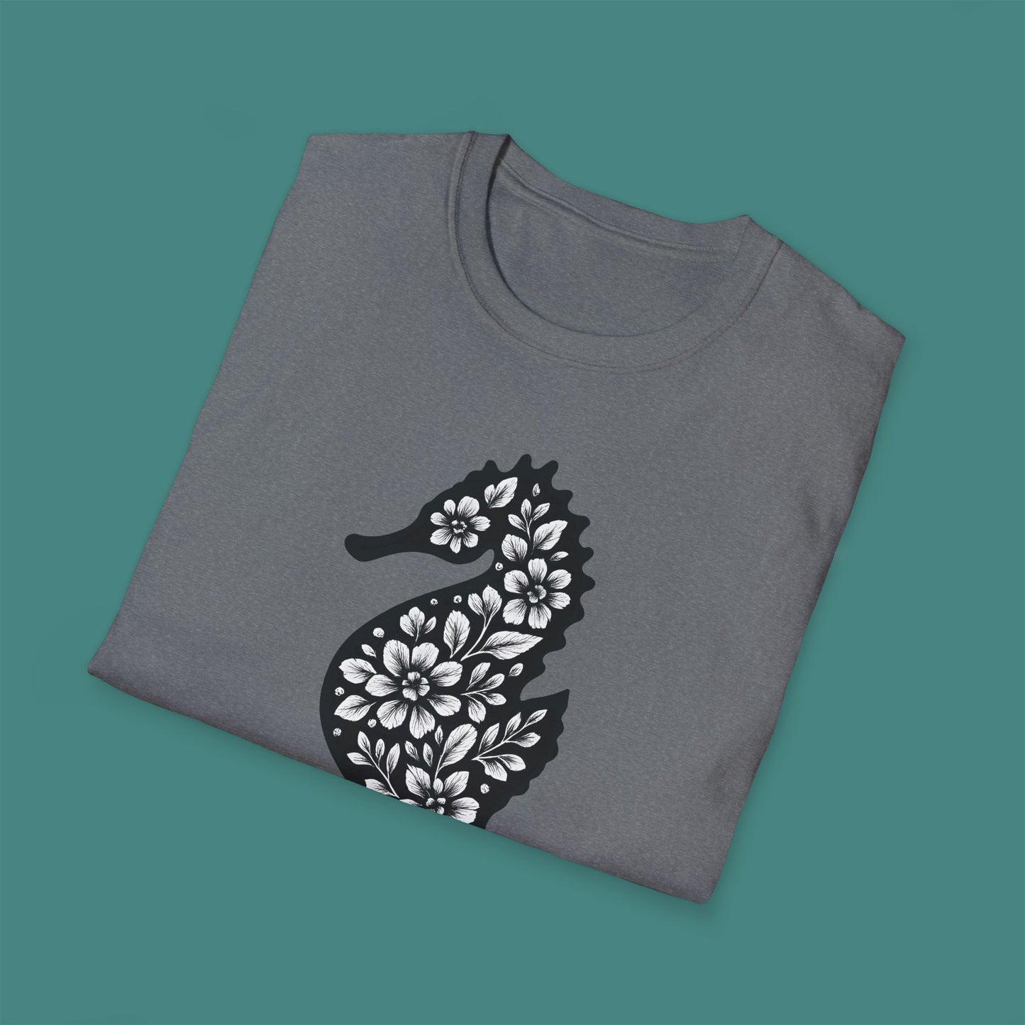 Floral Seahorse Silhouette Unisex T-Shirt