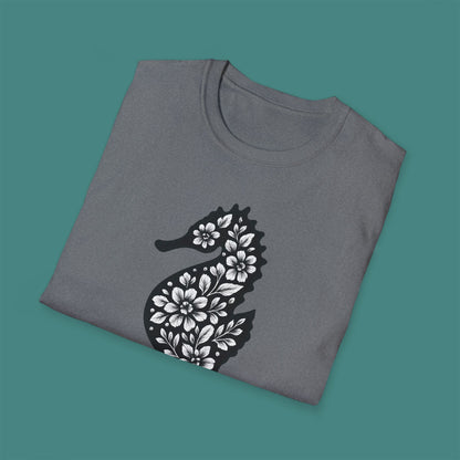 Floral Seahorse Silhouette Unisex T-Shirt