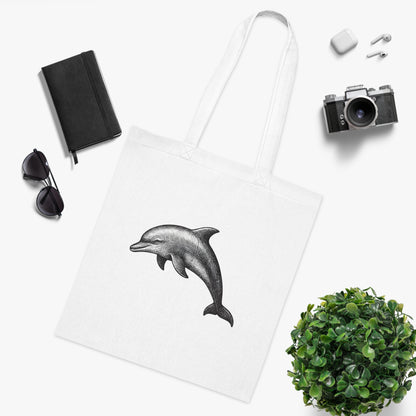 Vintage Etching Dolphin Tote Bag
