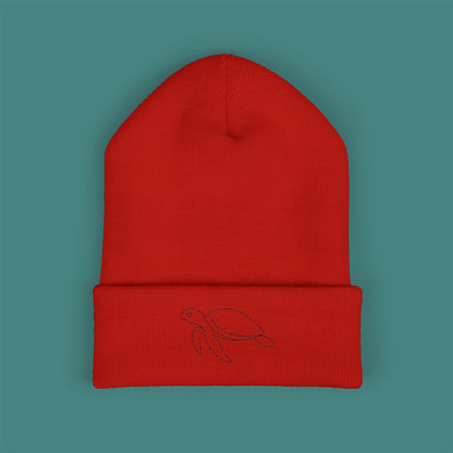Minimalist Line Art Turtle Embroidered Beanie