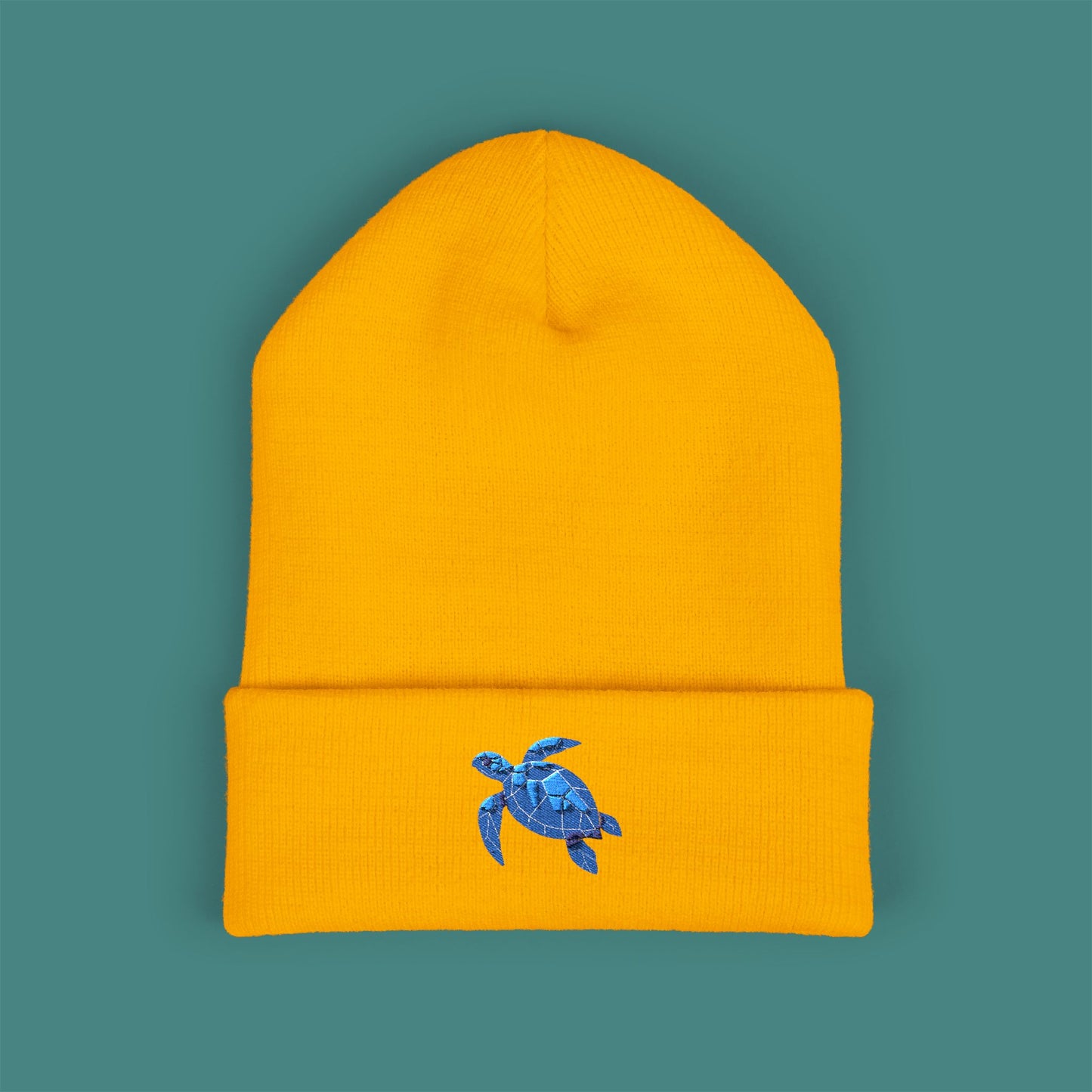 Geometric Polygon Turtle Embroidered Beanie