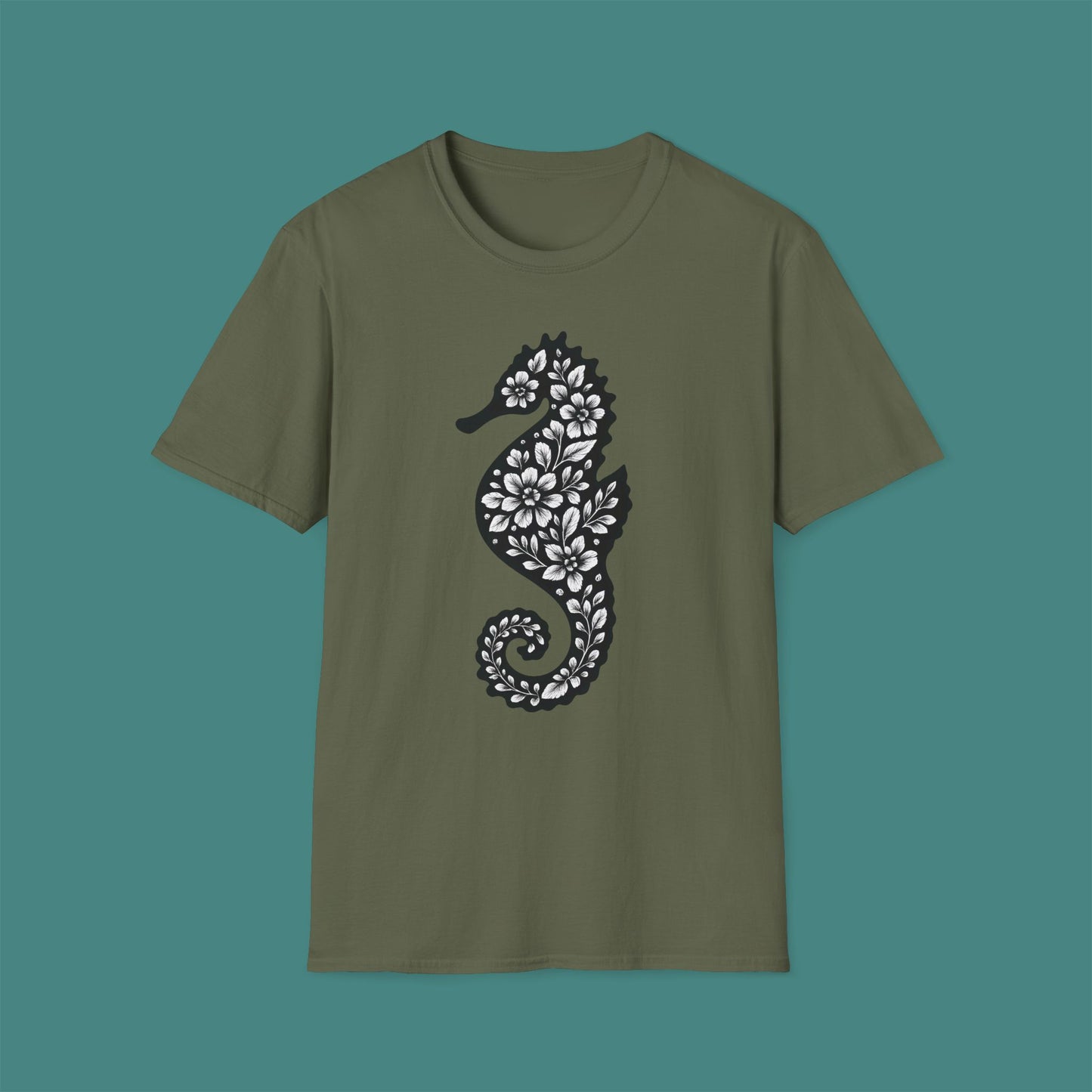 Floral Seahorse Silhouette Unisex T-Shirt