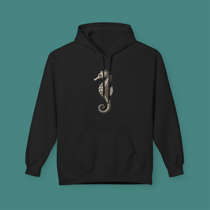 Vintage Etching Seahorse Fleece Unisex Hoodie