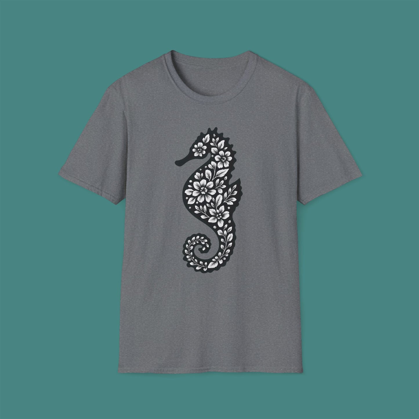 Floral Seahorse Silhouette Unisex T-Shirt