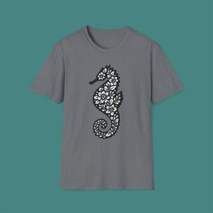 Floral Seahorse Silhouette Unisex T-Shirt