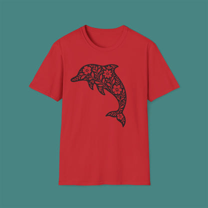 Floral Dolphin Silhouette Unisex T-Shirt