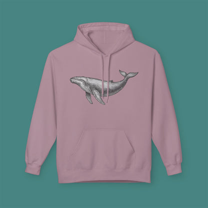 Vintage Etching Whale Fleece Unisex Hoodie