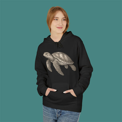 Vintage Etching Turtle Fleece Unisex Hoodie