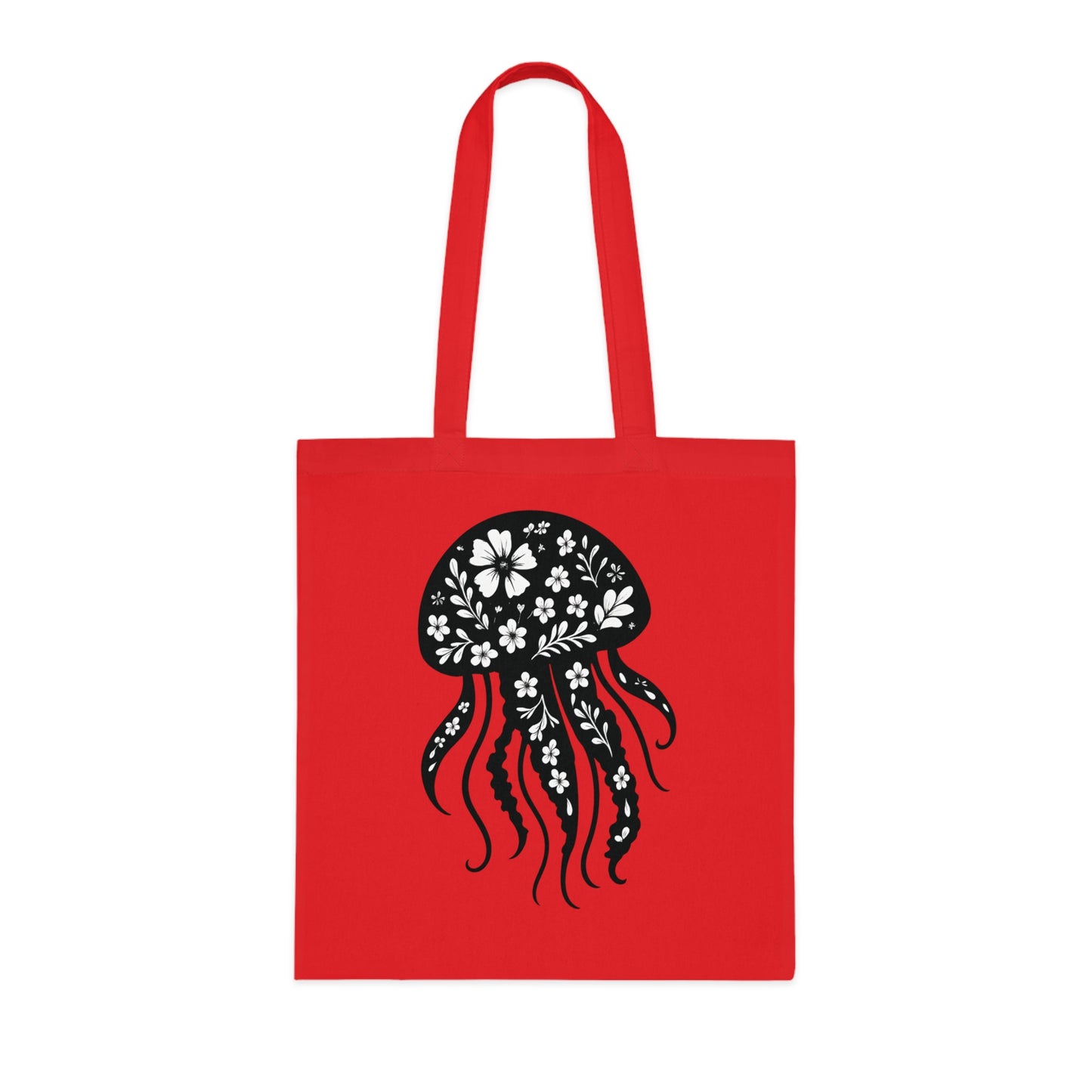 Floral Jellyfish Silhouette Tote Bag