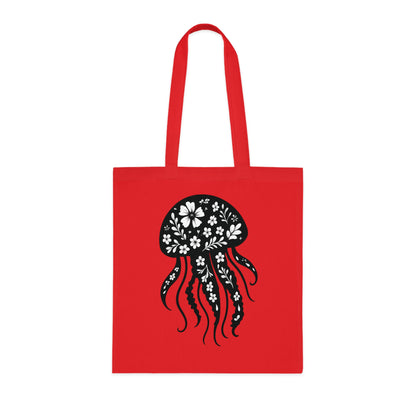 Floral Jellyfish Silhouette Tote Bag