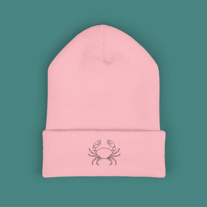 Minimalist Line Art Crab Embroidered Beanie