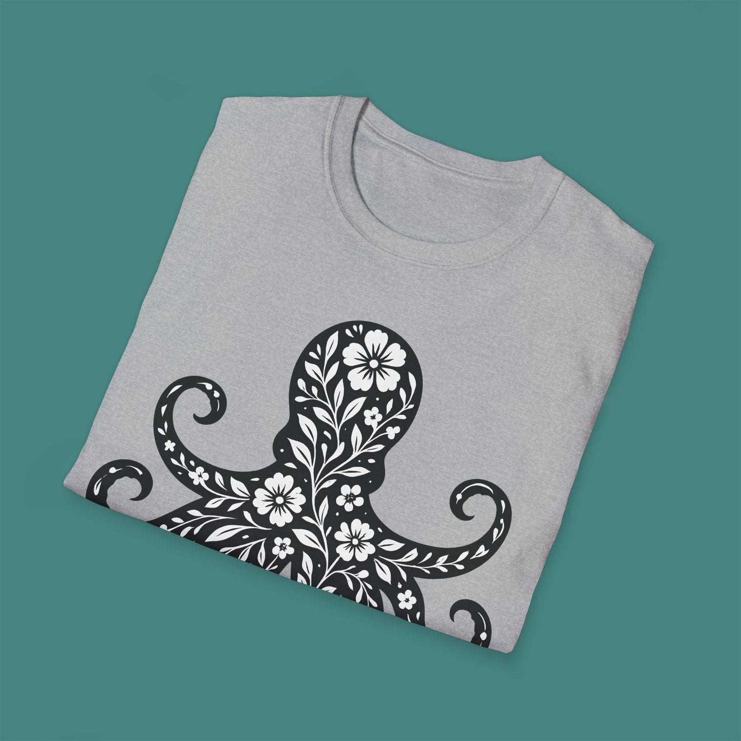 Floral Octopus Silhouette Unisex T-Shirt