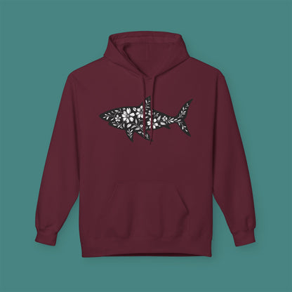 Floral Shark Silhouette Fleece Unisex Hoodie