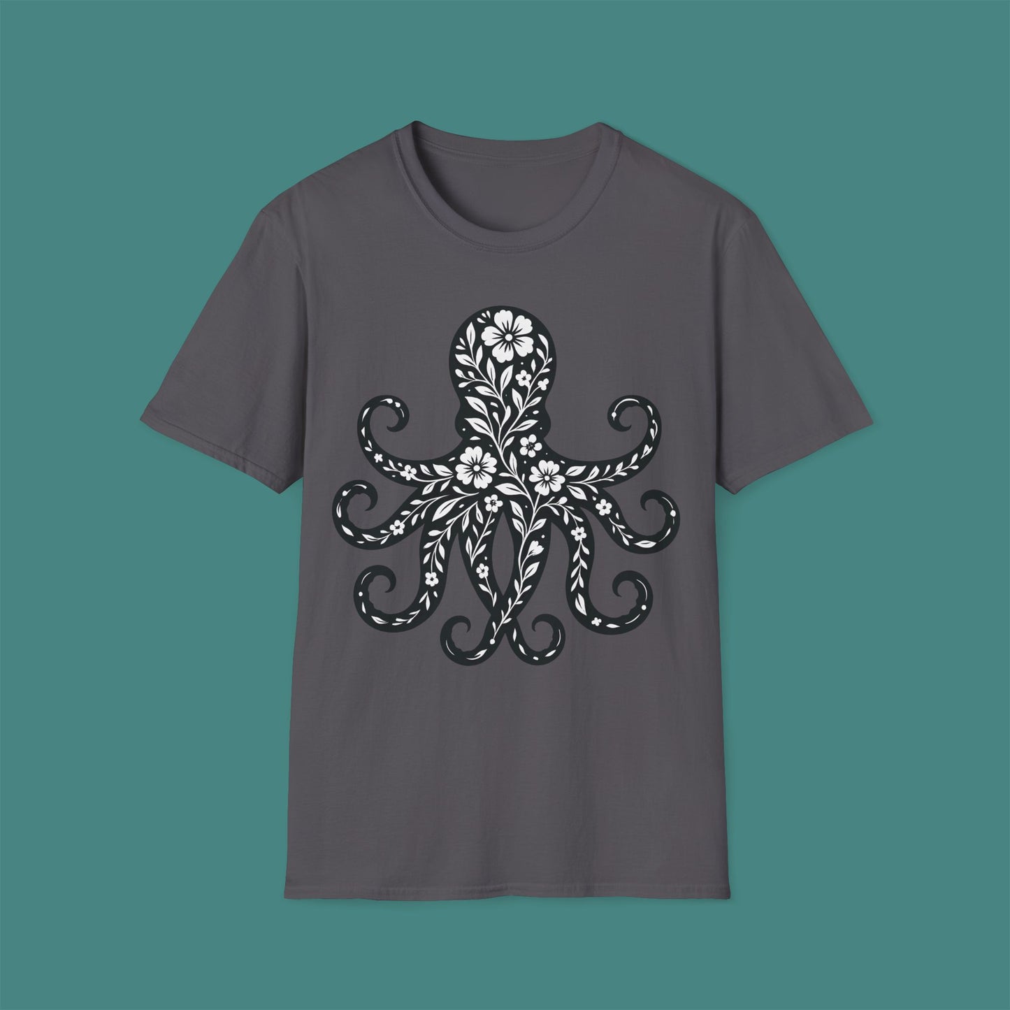 Floral Octopus Silhouette Unisex T-Shirt