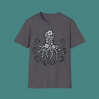 Floral Octopus Silhouette Unisex T-Shirt