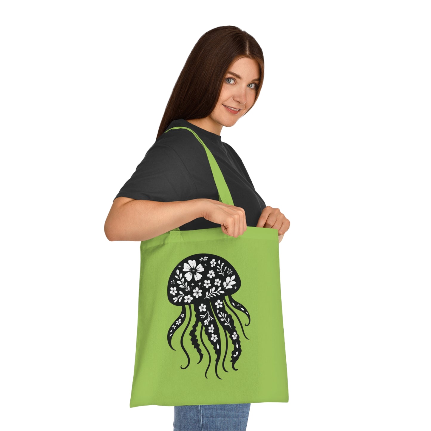 Floral Jellyfish Silhouette Tote Bag