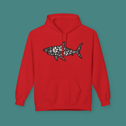 Floral Shark Silhouette Fleece Unisex Hoodie
